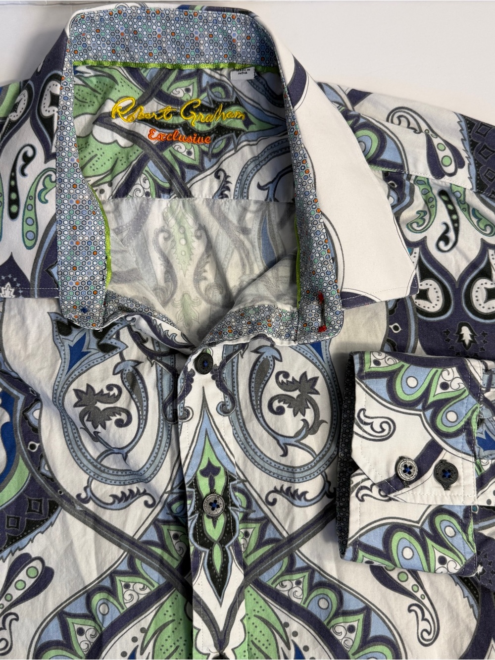 Robert Graham Exclusive Paisley ButtonDown Blue Green Men’s 3XL Long Sleeve AOP